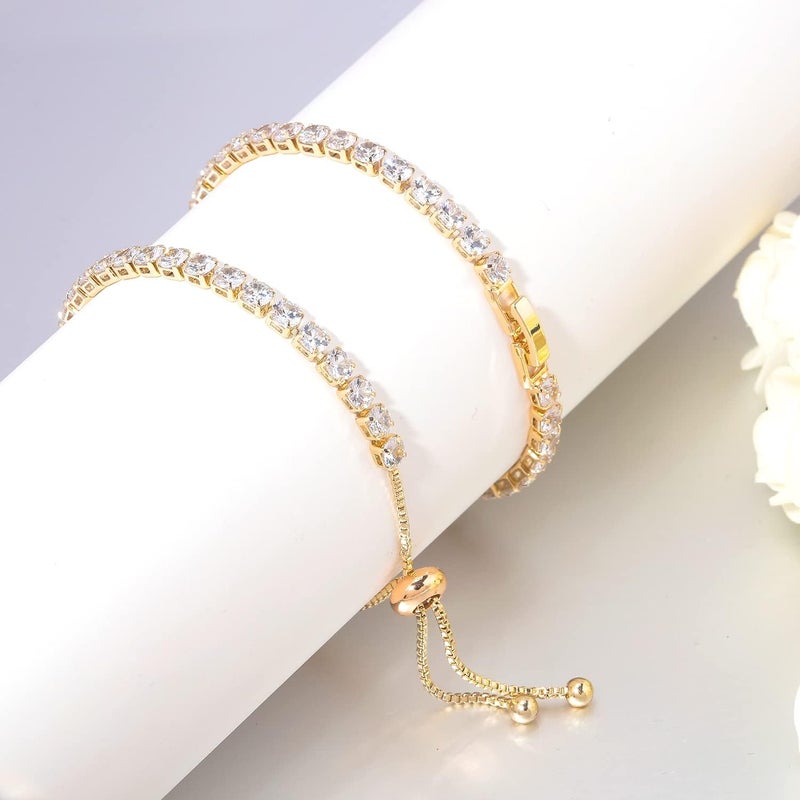 CiNily Adjustable Tennis Bracelets for Women Teen Girls Rainbow Cubic Zirconia Bracelet 14K White Gold Plated Hypoallergenic Slider Bracelet Jewelry Gift - Image 4